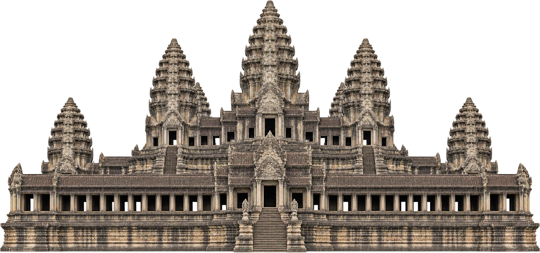 Angkor Wat central tower, Angkor, Cambodia · central tower and supporting levels. Ground to central peak · approximately 65 m: 65 meters.