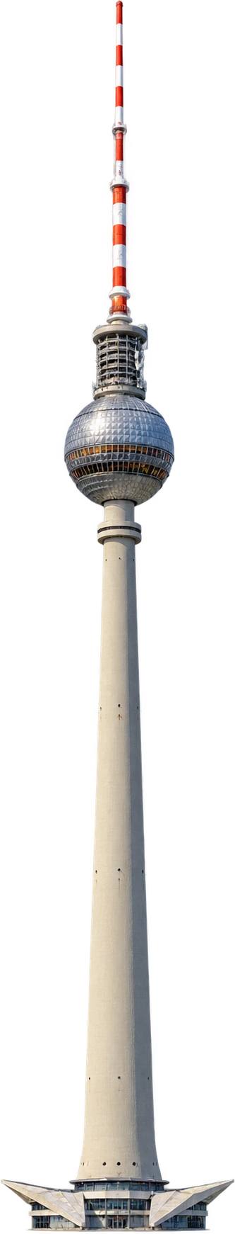 Berlin Fernsehturm, Berlin, Germany. Full TV tower height including antenna: 368 meters.