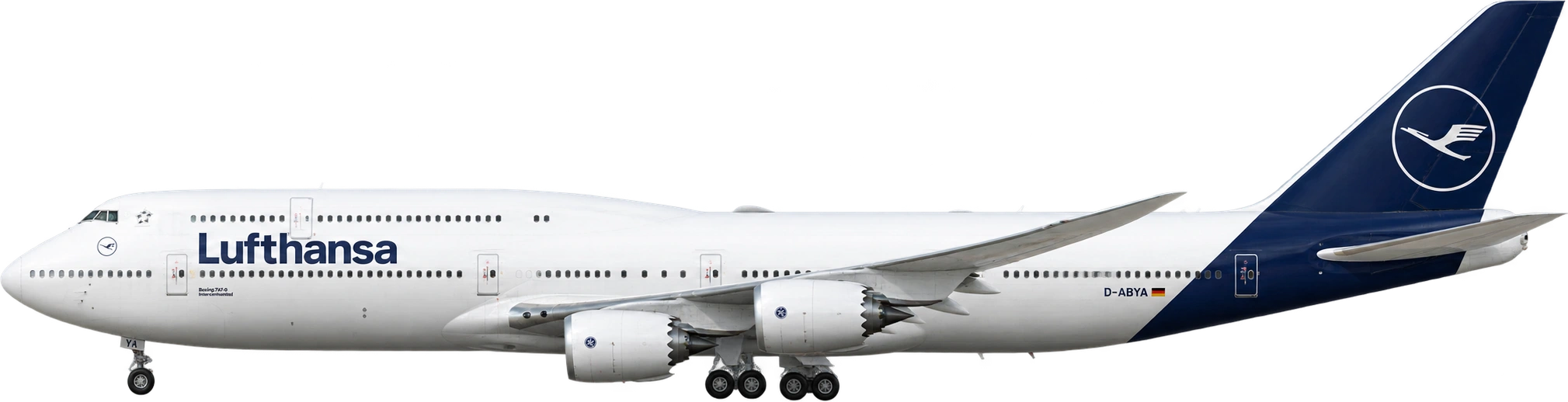 Boeing 747-8 Intercontinental, Lufthansa passenger configuration · gear down. Operator-listed overall height · landing configuration: 19.4 meters.