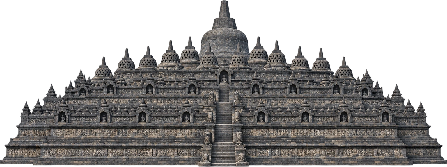 Borobudur, Magelang, Central Java, Indonesia. Conserved monument to central stupa · 35.4 m: 35.4 meters.