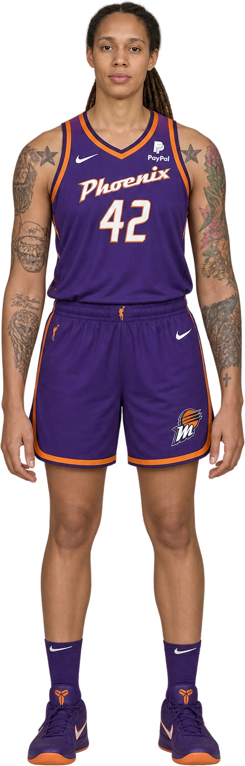 Illustrated likeness of Brittney Griner, Illustrated likeness · listed stature. WNBA listed stature · 6 ft 9 in · footwear not stated: 2.0574 meters.