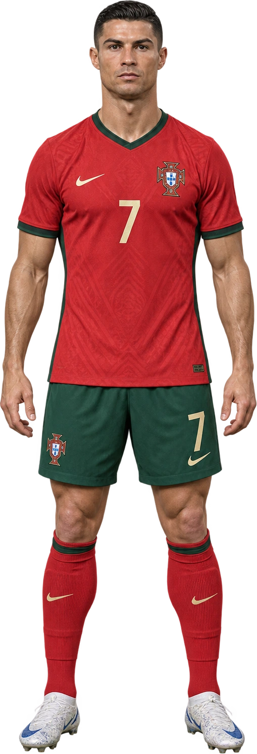 Illustrated likeness of Cristiano Ronaldo, Illustrated likeness · listed stature. UEFA listed stature · 185 cm · footwear not stated: 1.85 meters.