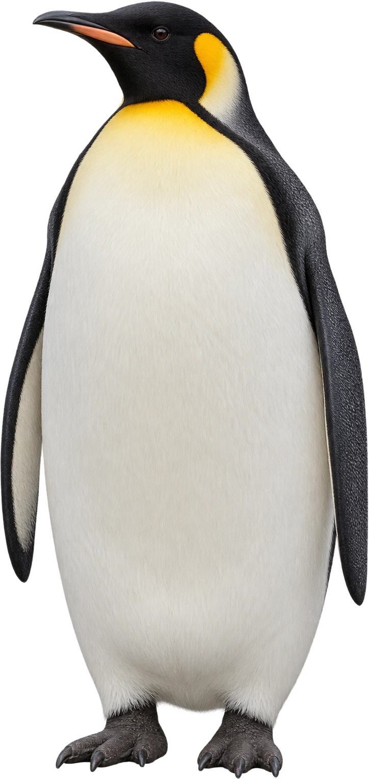Emperor penguin, Adult bird · upper standing-height reference. Published upper standing height · approximately 1.2 meters: 1.2 meters, illustrative estimate.