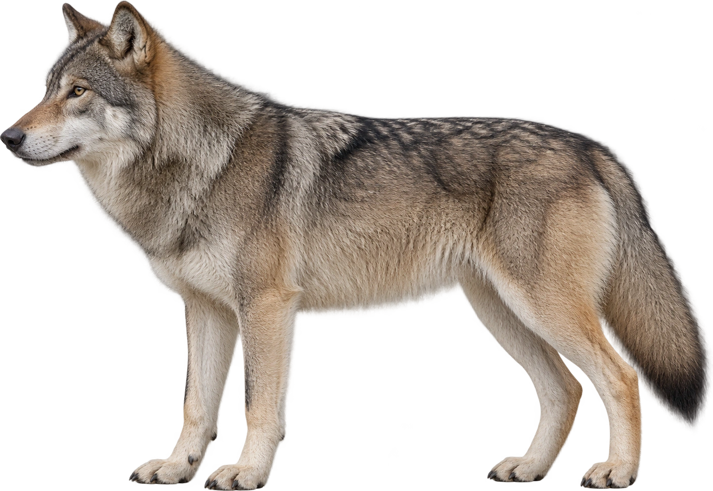 Gray wolf, Adult shoulder reference · upper end of a typical range. Published typical shoulder-height range · selected 32-inch upper end: 0.8128 meters, illustrative estimate.
