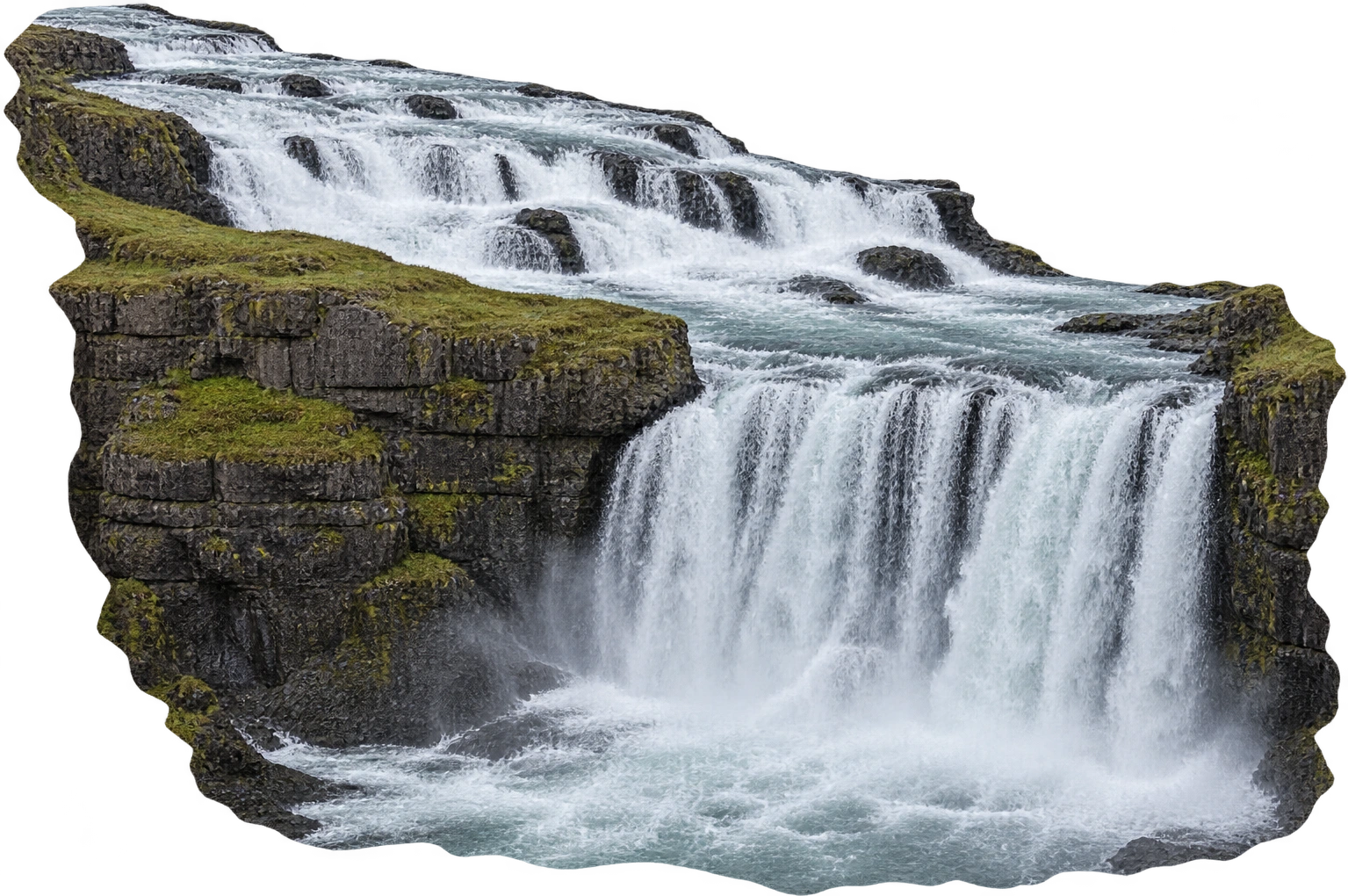 Gullfoss, Hvítá river · Iceland. Whole stepped waterfall · 32 m total drop: 32 meters.