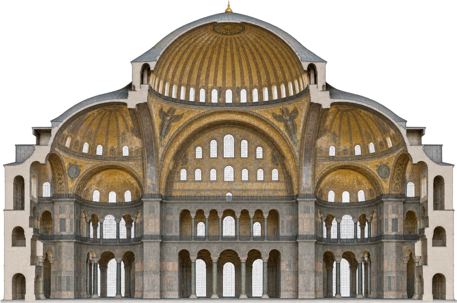 Hagia Sophia interior dome, Istanbul, Türkiye · interior-height reference. Nave floor to interior dome crown · 55.6 m: 55.6 meters.
