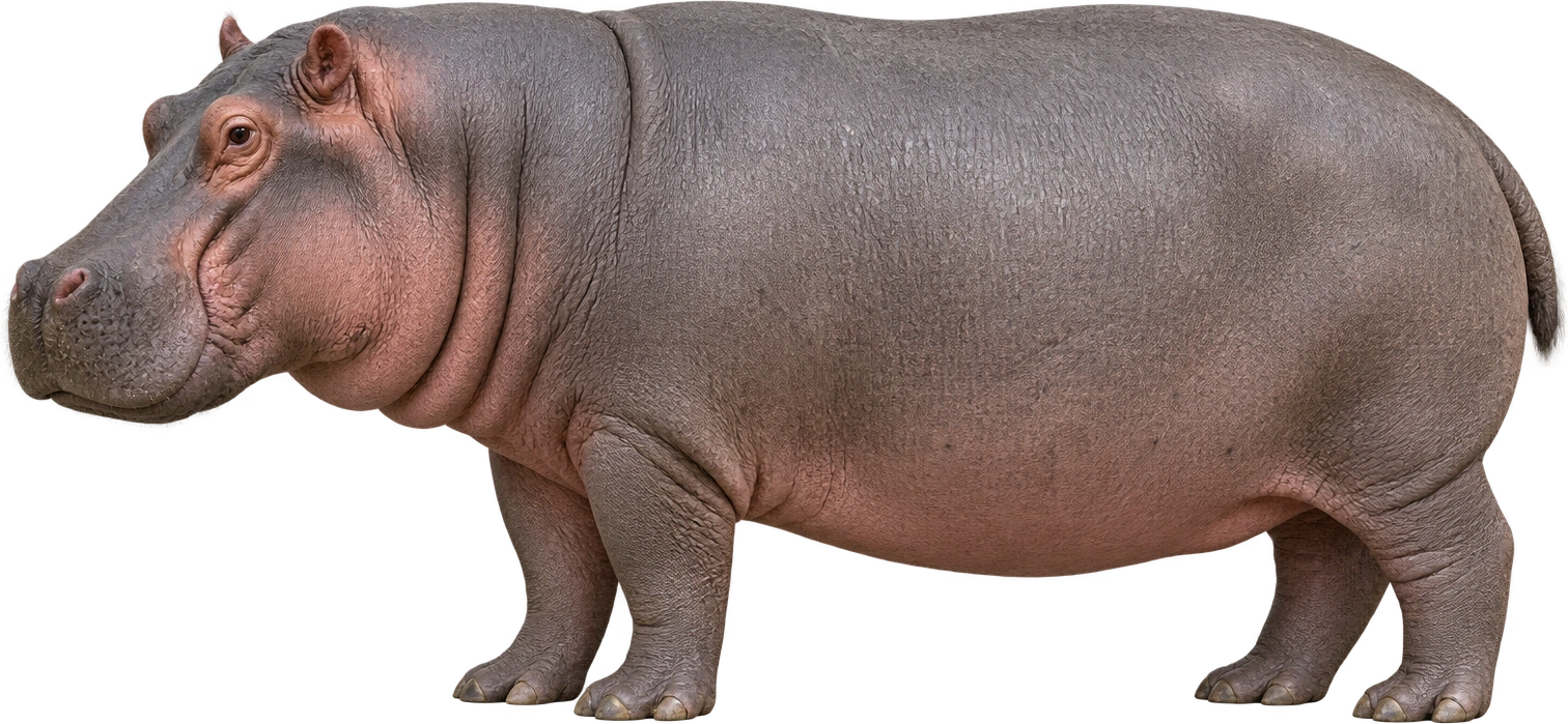 Hippopotamus, Common hippopotamus · upper shoulder-height reference. Reported upper shoulder height · approximately 1.6 meters: 1.6 meters, illustrative estimate.