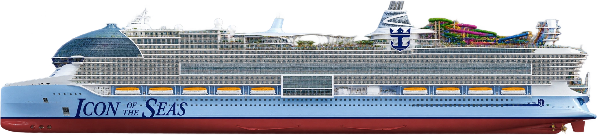 Icon of the Seas, Royal Caribbean · February 2024 fact-sheet reference. Operator-listed length · 364 meters: 364 meters.
