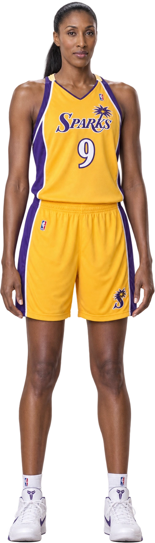 Illustrated likeness of Lisa Leslie, Illustrated likeness · listed stature. WNBA listed stature · 6 ft 5 in · footwear not stated: 1.9558 meters.