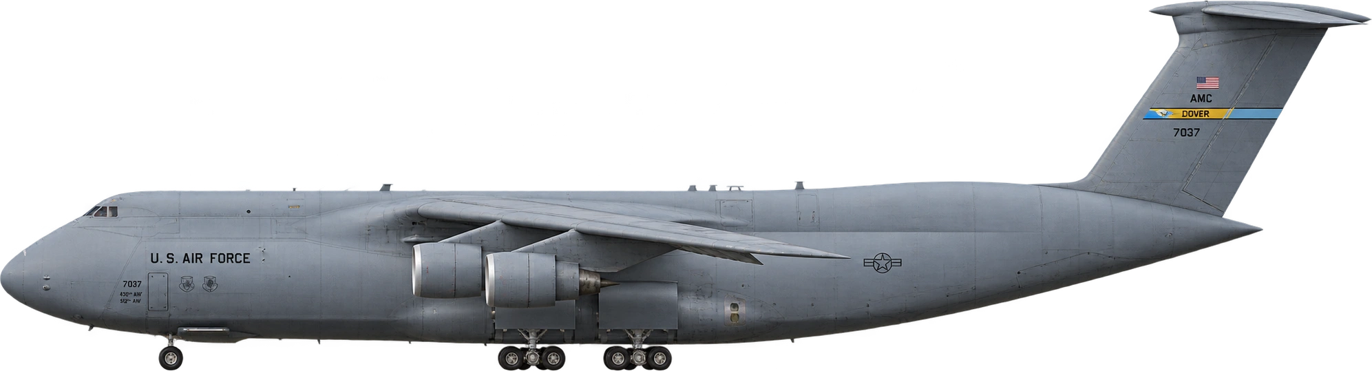 Lockheed C-5M Super Galaxy, C-5M · closed cargo doors, normal gear position. Manufacturer-listed overall height · tail top: 19.84 meters.