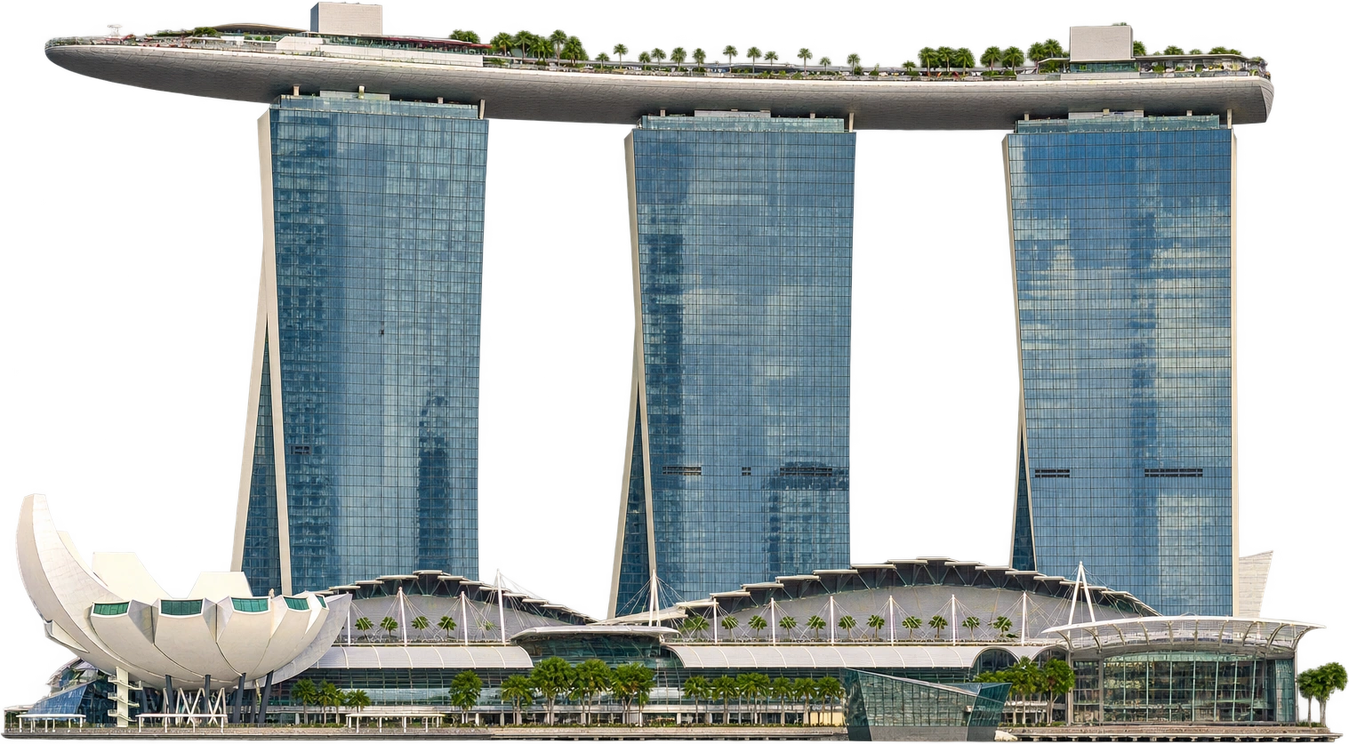 Marina Bay Sands, Singapore · original three-tower complex. Maximum architectural height of original three-tower complex: 206.9 meters.