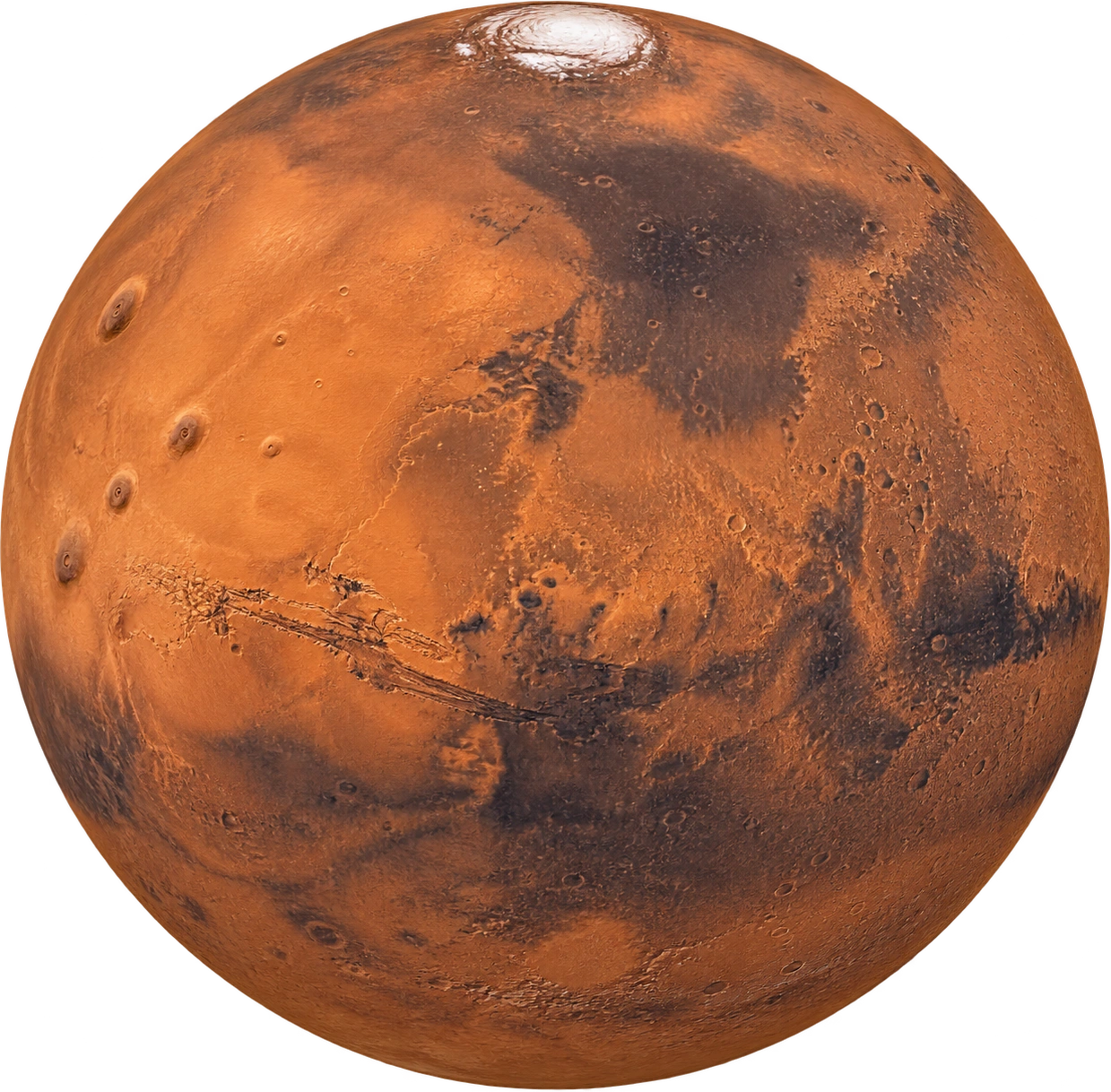 Mars, Mean-diameter reference · idealized sphere. Mean diameter · twice JPL mean radius: 6779000 meters.