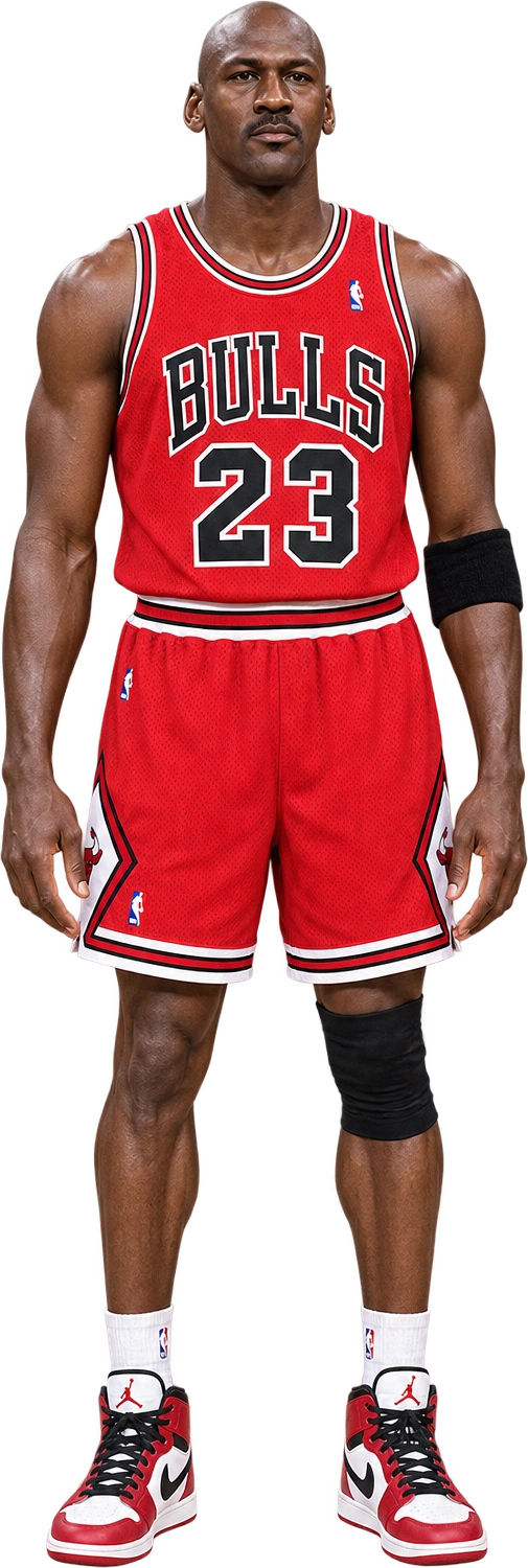 Illustrated likeness of Michael Jordan, Illustrated likeness · listed stature. NBA listed stature · 6 ft 6 in · footwear not stated: 1.98 meters.