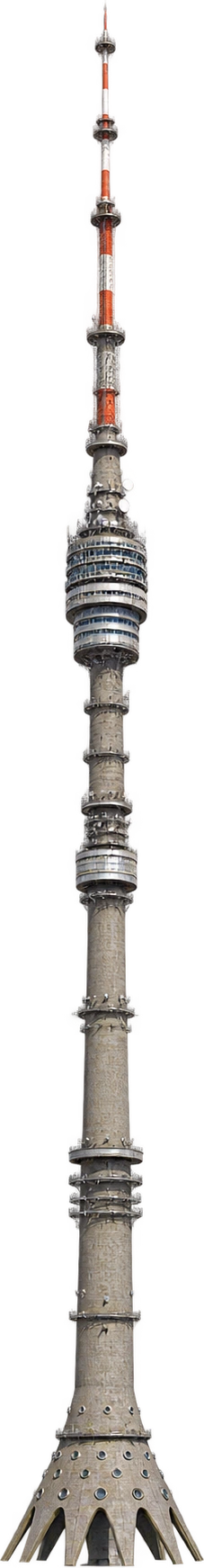 Ostankino Tower, Moscow, Russia. Full tower height including upper mast: 540.1 meters.