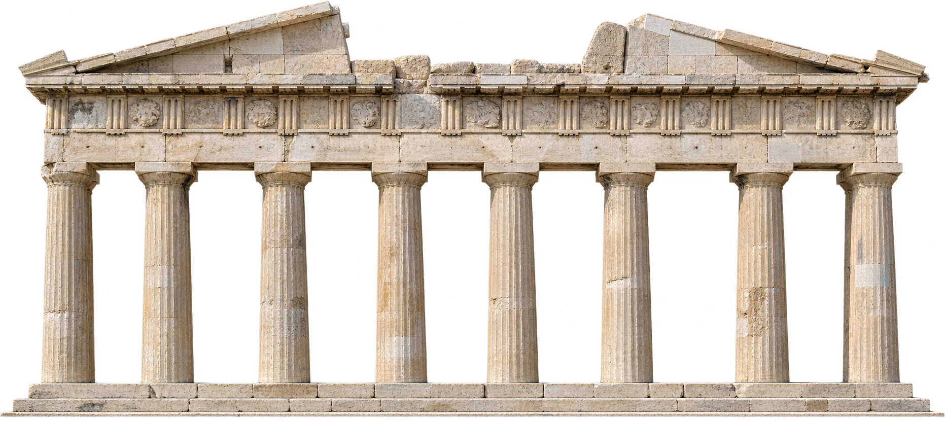 Parthenon, Athens, Greece · column-and-entablature reference. Stylobate to top of entablature · about 13.72 m: 13.72 meters.