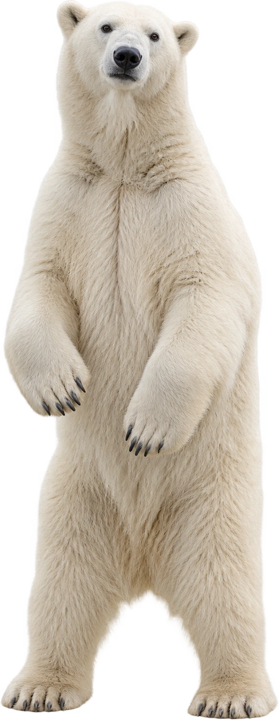 Polar bear, Large adult male · upright standing reference. Zoo-described large male standing height · approximately 3 meters: 3 meters, illustrative estimate.
