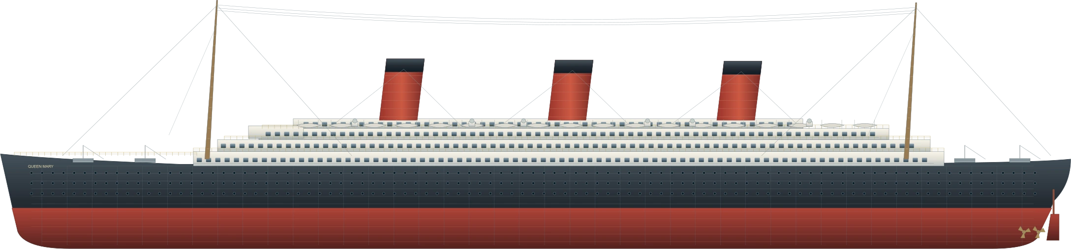 RMS Queen Mary, Historical ocean liner · passenger-service appearance. Overall bow-to-stern length · operator-rounded metric reference: 310.74 meters.