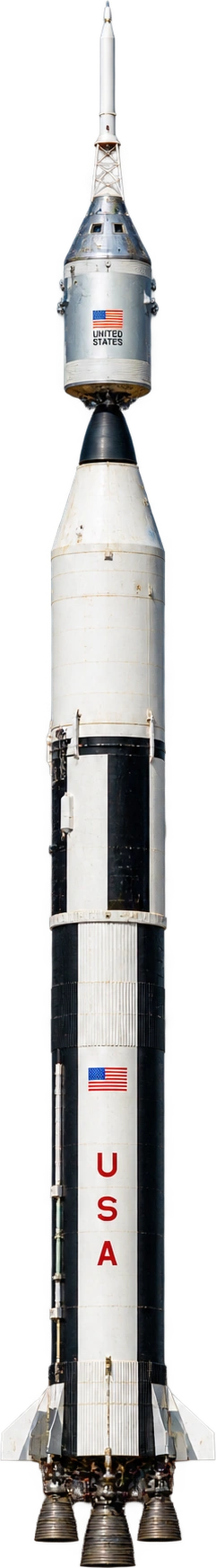 Saturn IB, Apollo 7 · complete launch configuration. Full launch-vehicle height with spacecraft and escape tower · rounded: 68.3 meters.