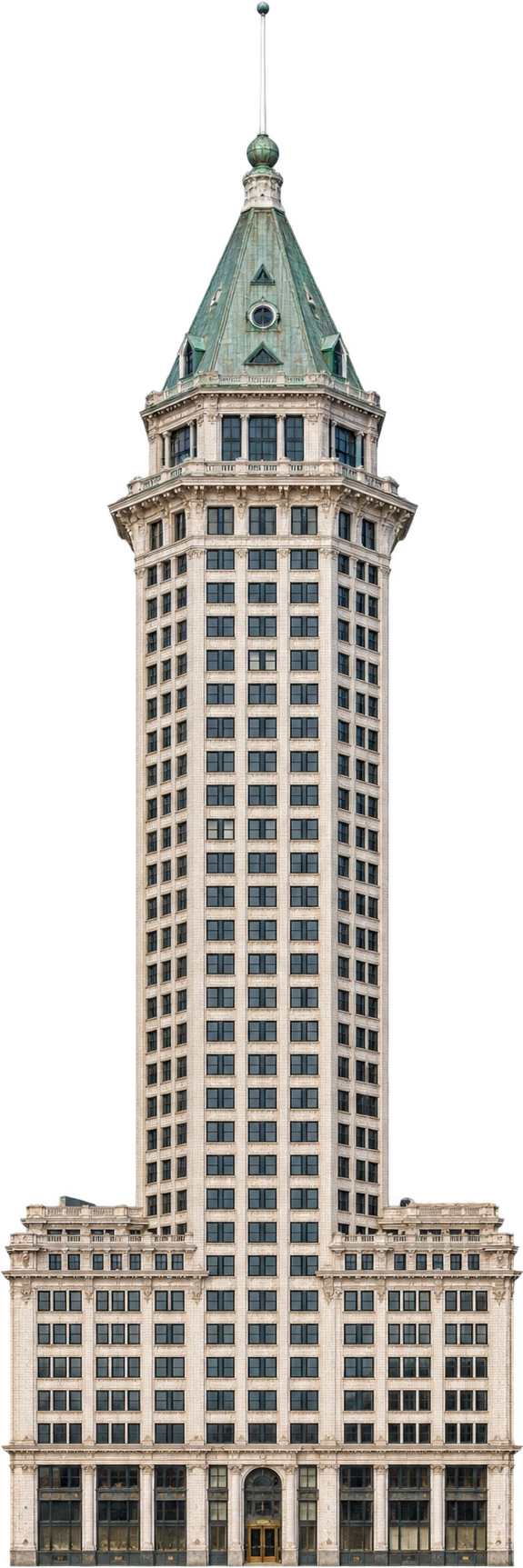 Smith Tower, Seattle, USA · defined tip reference. Height to tip including flagpole · sources disagree: 147.5 meters.
