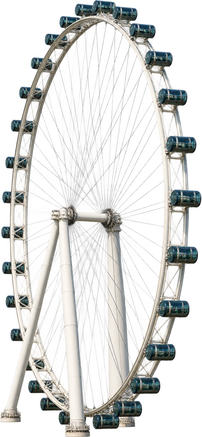 Singapore Flyer, Singapore. Ground to full wheel height · 165 m: 165 meters.