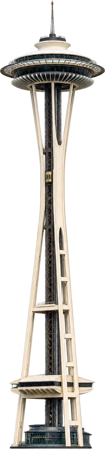Space Needle, Seattle, USA · beacon included. Ground to aircraft warning beacon · 605 feet: 184.404 meters.