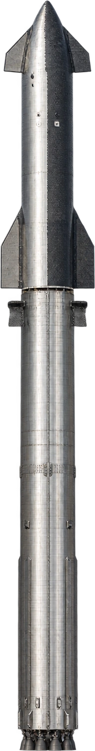 Starship and Super Heavy, April 2023 · first integrated flight configuration. Approximate complete stack height · April 2023 reference: 120 meters.
