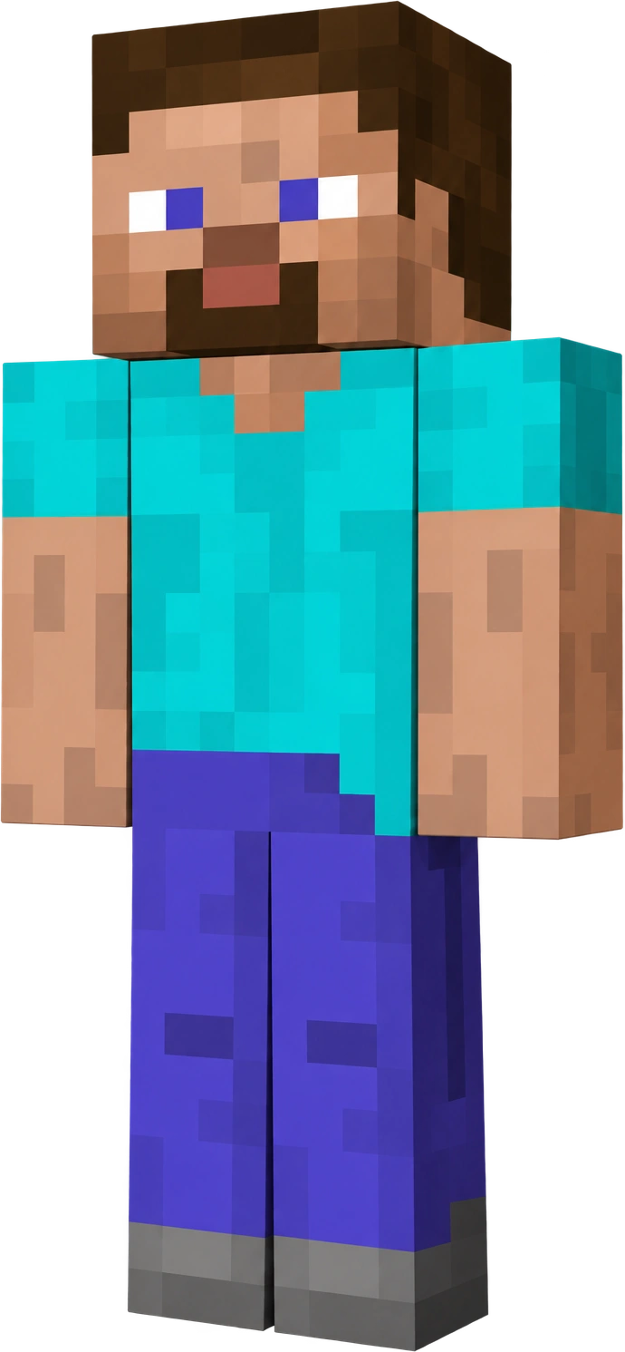 Steve, Minecraft · Xbox 2021 promotional reference. Promotional character height · 2021 Xbox reference: 1.875 meters.