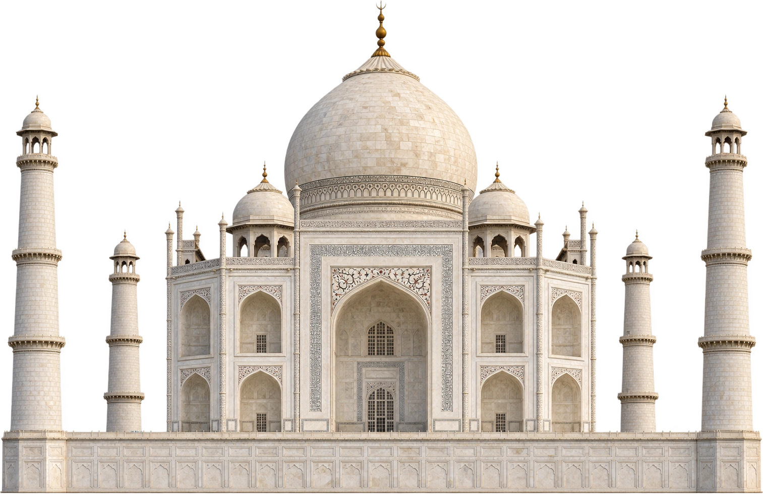 Taj Mahal, Agra, Uttar Pradesh, India. Mausoleum through main finial · about 73 m: 73 meters.