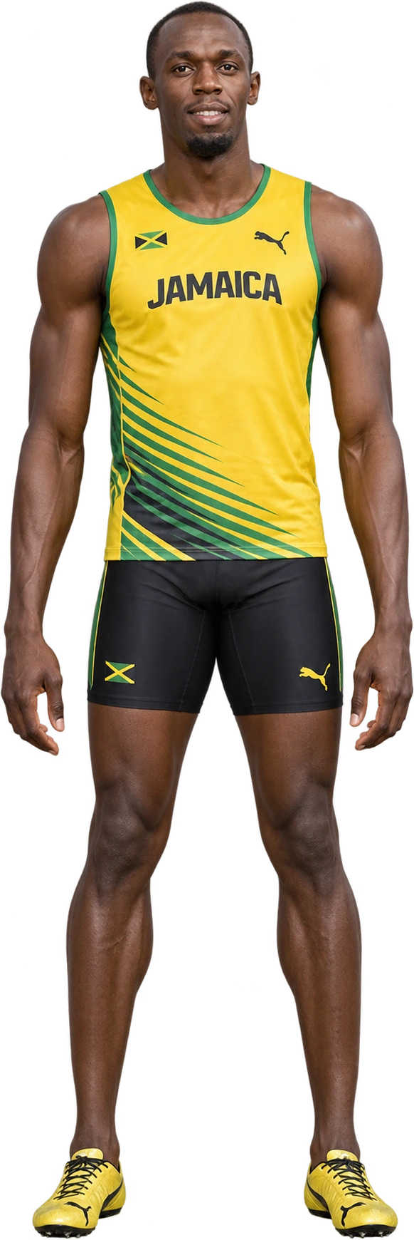 Illustrated likeness of Usain Bolt, Illustrated likeness · listed stature. IAAF / World Athletics listed stature · 1.95 m · 2011 listing · footwear not stated: 1.95 meters.