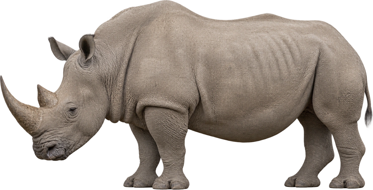 White rhinoceros, Southern white rhino · upper shoulder-height reference. Reported upper shoulder height · approximately 1.8 meters: 1.8 meters, illustrative estimate.